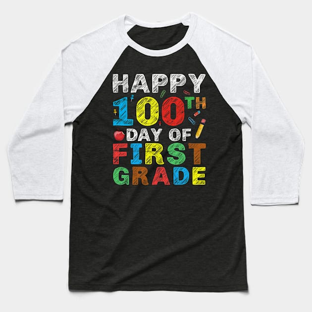 Happy 100th Day of First Grade Gift 100 Day School Pupil Baseball T-Shirt by rhondamoller87